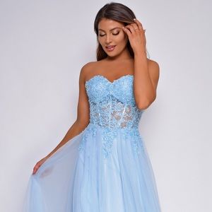 Sky Blue Strapless Dress (emprada.com)
